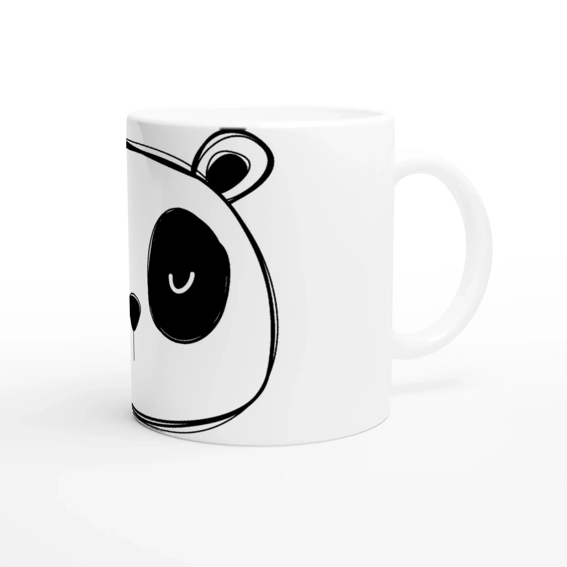 Personalisierte Keramiktasse von rechts, Henkel und Motiv sichtbar